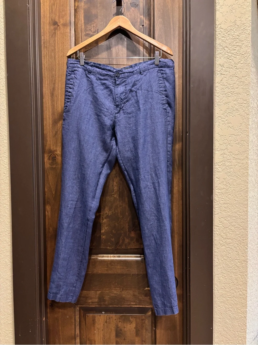 Men's Casual 100% Linen Pants in Blue